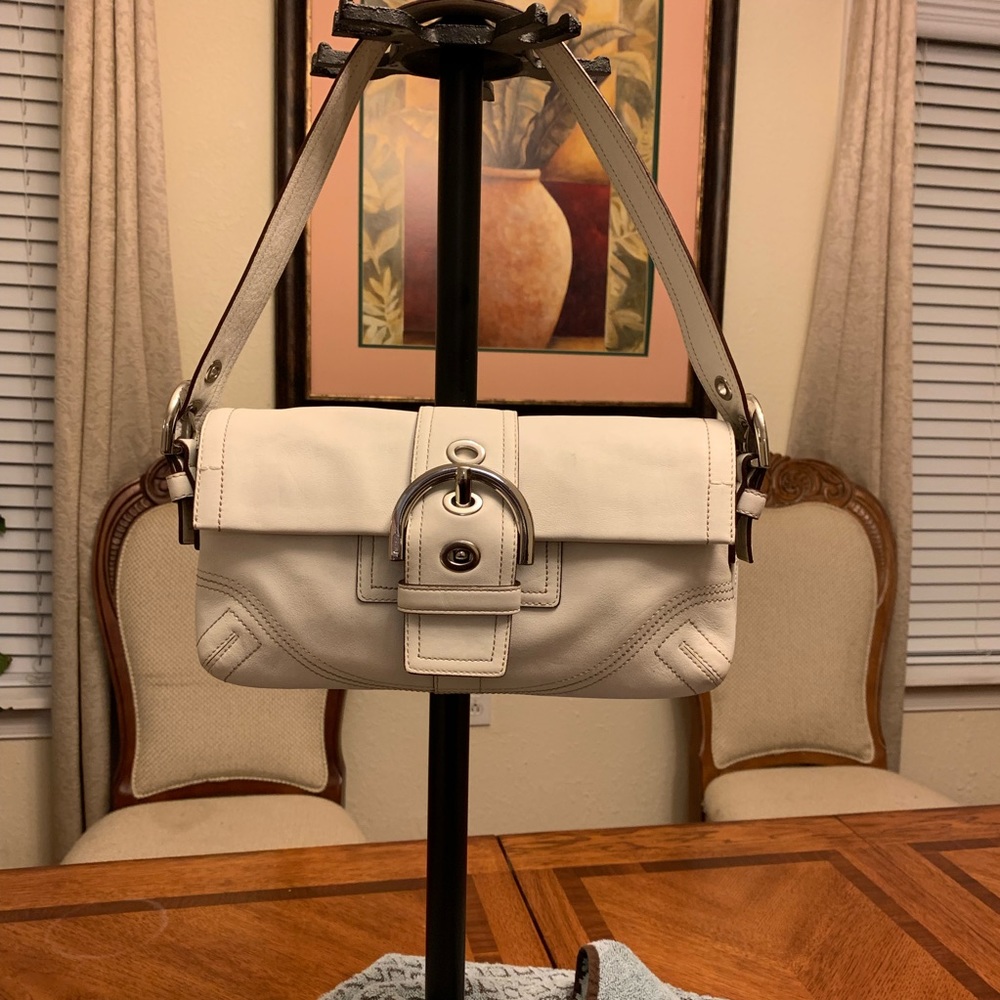 Coach White Leather Soho Flap Satchel.